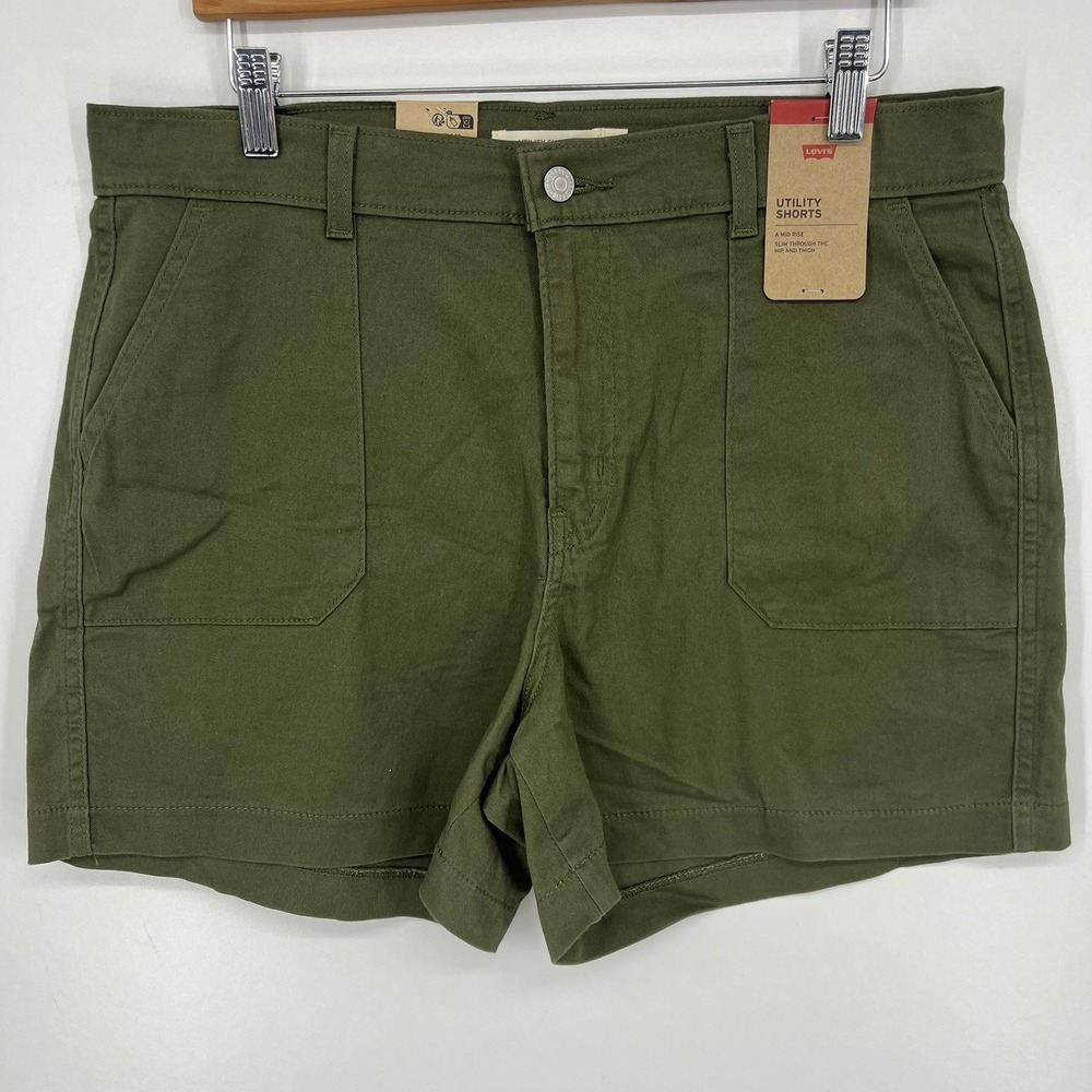 Levis Utility Shorts Womens 31 Olive Green Mid Rise Slim Fit New NWT
